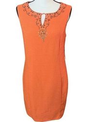 NWT Sandra Darren Embellished Neck Orange Mini Dress Sz 8