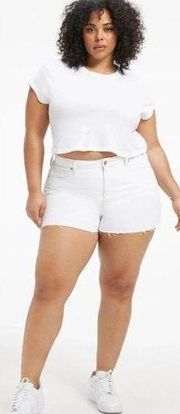 Good American Plus Size Good 90's Denim Short Raw Hem in White Size 14 or 32