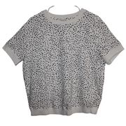 Women's Rachel Zoe White Black Speckle Dot Casual Crew Short Sleeve Shirt Size M