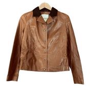 Leather Jacket Snap Front Brown Size Small