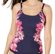 Calvin Klein Women's Navy/Pink Floral Adjustable Strap Tankini Swim Top sz S