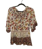 Democracy Floral boho peasant blouse Size Medium Flowy 3/4 Sleeve.