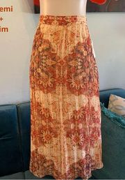 Akemi + Kin Anthropologie Laurel Canyon Boho Pleated Midi Skirt Size XL $118