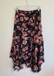 The Kooples Wrap Skirt Women's Size 3 Large Floral Viscose Silk Satin