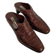 Brighton TWAIN Woven & Croc Embossed Leather Stubbed Toe Backless Clogs Mules