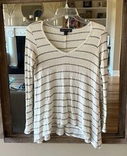 Waffle Top Living Doll Long Sleeve Flowy Roomy Womens XS Off White Gray Shirt