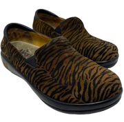 KEL 402 Women Shoe Tiger Suede Brown Black Loafers Slip On Clogs Size 40