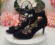 Louise Et Cie Kacy Black Suede Strapy Open Toe Heels Size 7.5