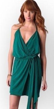 new  ༄ Halter Wrap Cocktail Party Mini Dress༄ Emerald Green ༄ Large