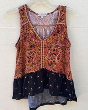 Patrons of Peace Womens size small Al- Spice paisley floral Print Boho Tank top