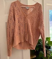☀️3/$25 Rachel Zoe Pink Cable Knit Cardigan Sweater large. Cotton
