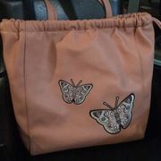 Huge Max Studio Blush Butterfly Tote Embroidered