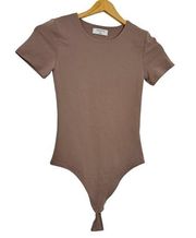 Aritzia  Contour Short Sleeve Tan Bodysuit