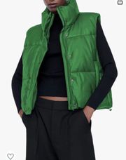 Green Faux Leather Puffer Vest 