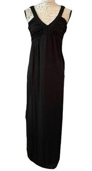 Design History Black Braided V Neck Maxi Dress Medium