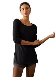 Anthropologie Ribbed Slit Side T-Shirt Black Women's Size XS Long Sleeve