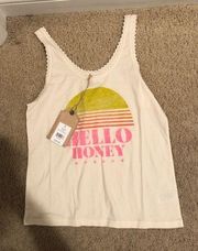 Cream lace trim graphic tank top never worn