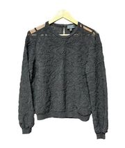 Intermix Womens Blouse Size Small Black Textured Lace Raw Silk Long Sleeve