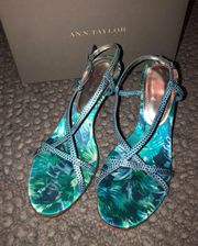 Blue Green Leather Strappy Heels Sandals