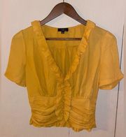 Milk & Honey V-neck button Up Blouse in mustard - size small