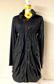 Athleta Black Shock Cord Smocked Anorak Long Jacket M