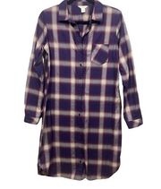 Garnet Hill Purple Flannel Shirt Dress Size 6