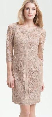 Sue Wong Blush Pink Lace Bodycon Cocktail Dress Size 8