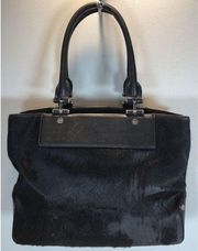 DKNY Haircalf Fur Leather Black Satchel Bag Purse READ