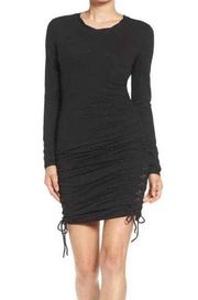 PAM AND GELA Dress Womens Small Black Ruched Lace Up Long Sleeve Mini Bodycon