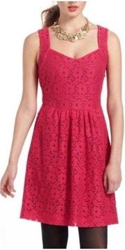 Anthropologie Deletta Silverfield Lace Sweetheart Dress Hot Pink A Line Small