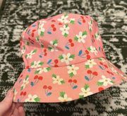 Pink Floral Print and Cherry Reversible Bucket Hat