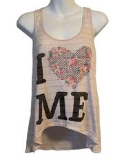 Papaya Peach Floral Print 'Love' Graphic U-Neck Tank Top Women's Size M