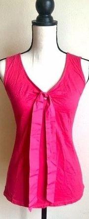 Hot Pink Sleeveless Top,Pink Ribbon Tie @ Front, L