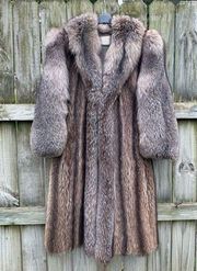 Vintage Marshall Fields Fox Tuxedo Collar Long Mob Wife Style Fur Coat Jacket