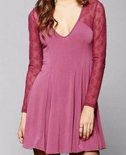 Urban Outfitters Mauve Wine Lace Back Long Sleeve Skater Dress