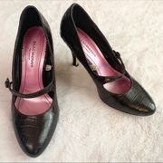 Isaac Mizrahi Brown Faux Croc Leather Mary Jane Heels Size 5.5