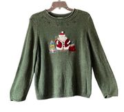 Vintage embroidered Christmas, Santa and presents sweater