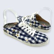 Edna Blue Gingham Plaid Slip On Lace Up Backless Sneaker 9.5 $89