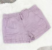 Lou & Grey Brushed Linen Blend Drawstring Shorts Lilac Purple Small