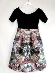 Ted Baker London Keris Mirrored Minerals Tulips Fit & Flare Black Dress Size 1