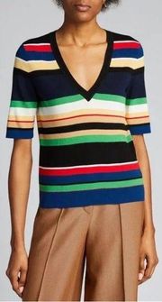 Veronica Beard • Myra Striped Pullover Sweater Multi short sleeve v neck knit