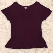 Cold Shoulder Peplum Hem Top Purple S