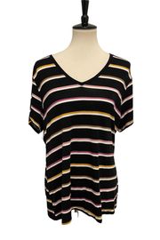 Black Striped V Neck Top