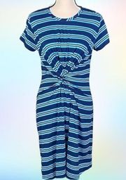 KENNETH COLE blue and white striped, twist front t-shirt dress. Size Small. EUC