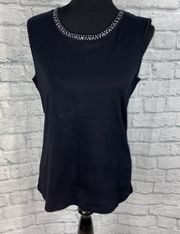 100% cotton Scoopneck sleeveless top w/beading black sz L