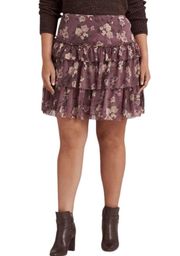 NWT Lauren  Georgette Purple Floral Crinkle Tiered Ruffle Skirt