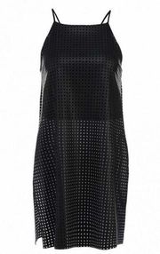BCBGeneration Black Faux Leather Perforated Tunic Crop Top Blouse - XXS