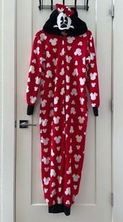 Disney Sleepwear Women's Minnie Mouse Adult One Piece Pajama Fleece Jumpsuit S