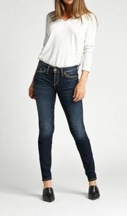 Silver Jeans Co. Women's Curvy Fit Mid Rise Skinny Dark Blue Jeans 29/29 NWT