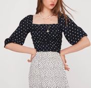 ZARA black polka dot puff sleeve smock ruched top